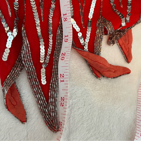 SWEE LO Silk VTG 80’s Red and Silver Sequined Beaded Blouse Top please Read - Picture 11 of 12